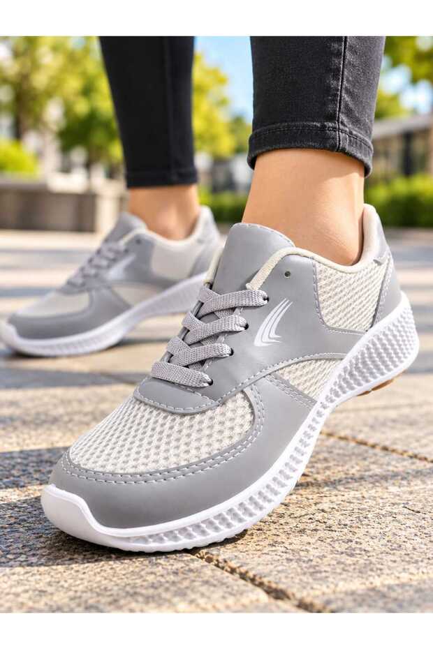Women's Gray White Casual Mesh Anorak Lace-Up Lightweight Sneaker Non-Slip Sole Comfortable Running Shoes