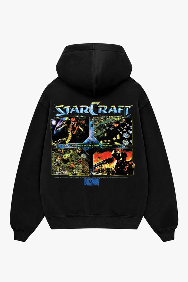 Star Crft Back Printed Oversize Unisex Black Hoodie