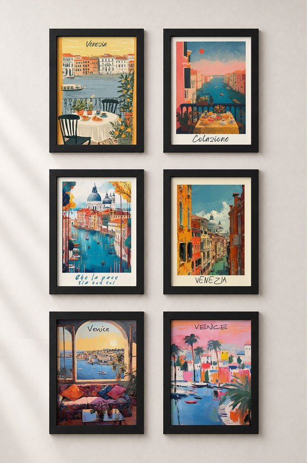 6 Piece Venice Days Framed Painting Set Italy Posters Living Room Kitchen Gallery Wall Sixit10