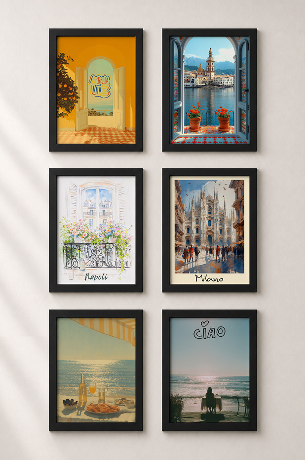 6 Piece Calm Moments in Italy Framed Painting Set Italy Posters Wall Decor Sixit49