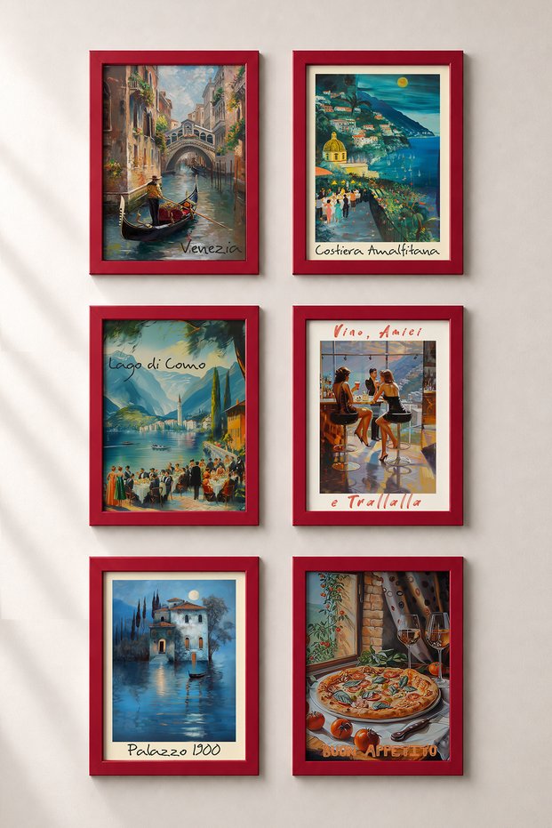 6 Piece Full Moon and Night Table Framed Painting Set Italy Posters Wall Decor Sixmx44