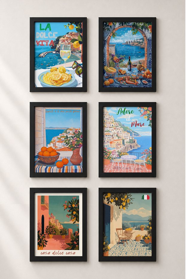 6 Piece Arched Terrace and Courtyard Framed Painting Set Italy Posters Wall Decor Sixit47