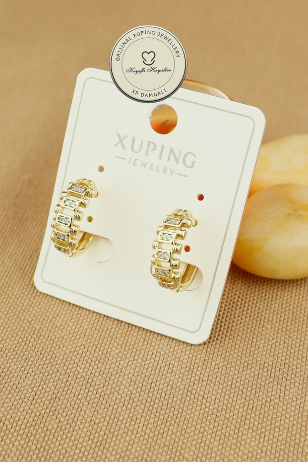Xuping Earrings - Xuping 1.5cm Stone Hoop Model Gold Earrings Do Not Tarnish