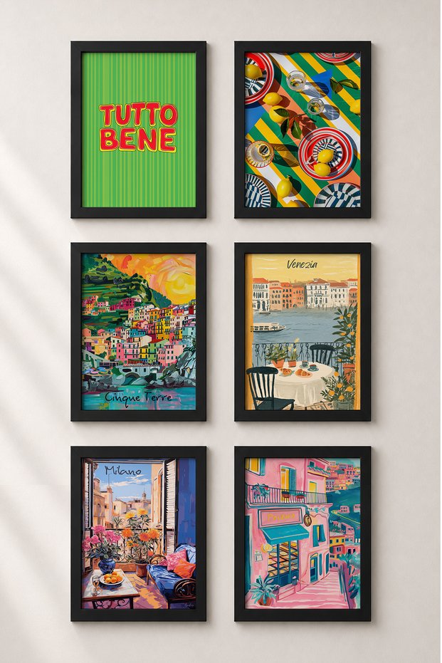 6 Piece Tutto Bene Italy Framed Painting Set Italy Posters Living Room Kitchen Gallery Wall Sixmx09
