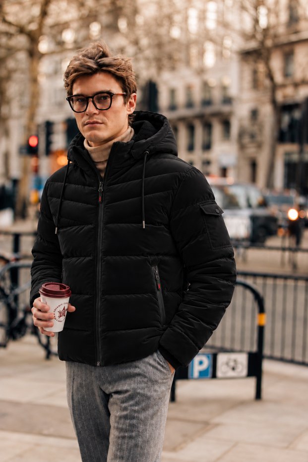Men's Seasonal Hooded Black Thick Coat