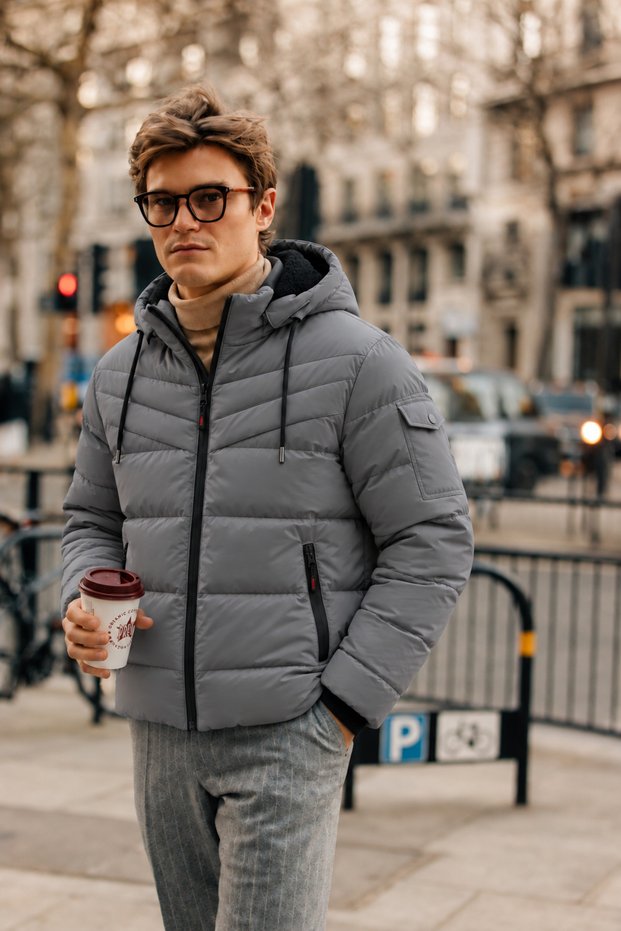 Men's Seasonal Hooded Gray Thick Coat