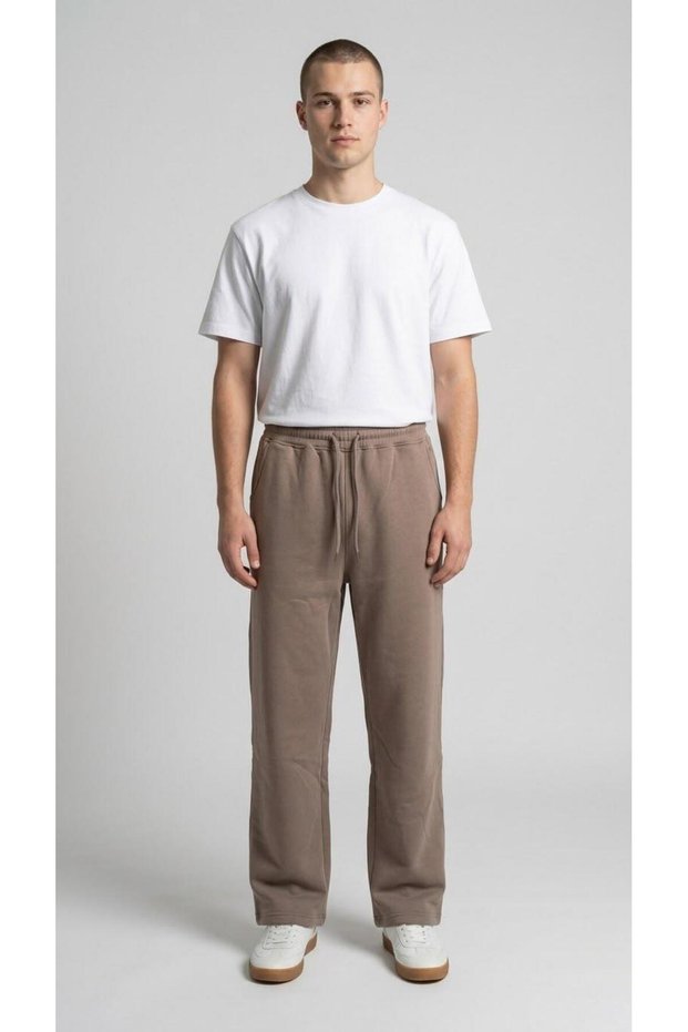 Men's Cocoa Three-Strand Ruffled Waistband Baggy Sweatpants