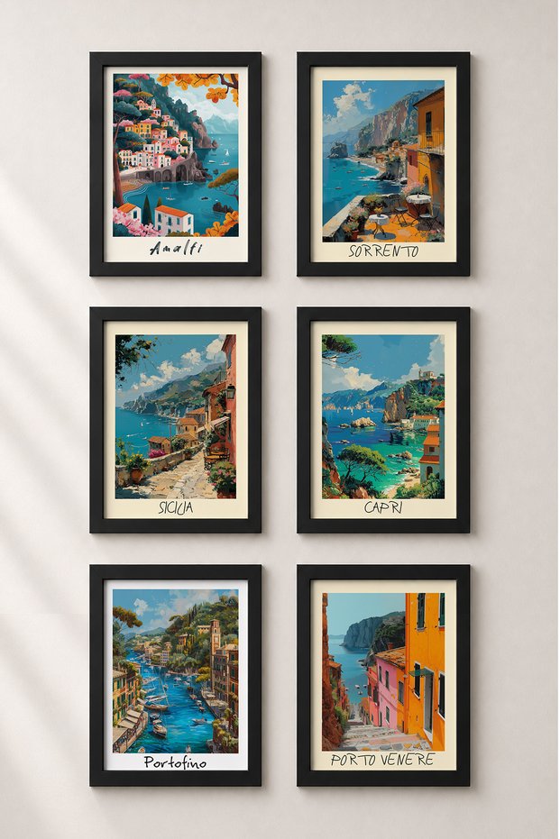 6 Piece Italy Coastal Route Framed Painting Set Italy Posters Living Room Kitchen Gallery Wall Sixit05
