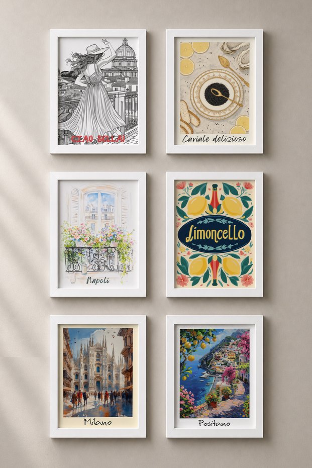 6 Piece Balconies and Squares Framed Painting Set Italy Posters Wall Decor Sixmx39