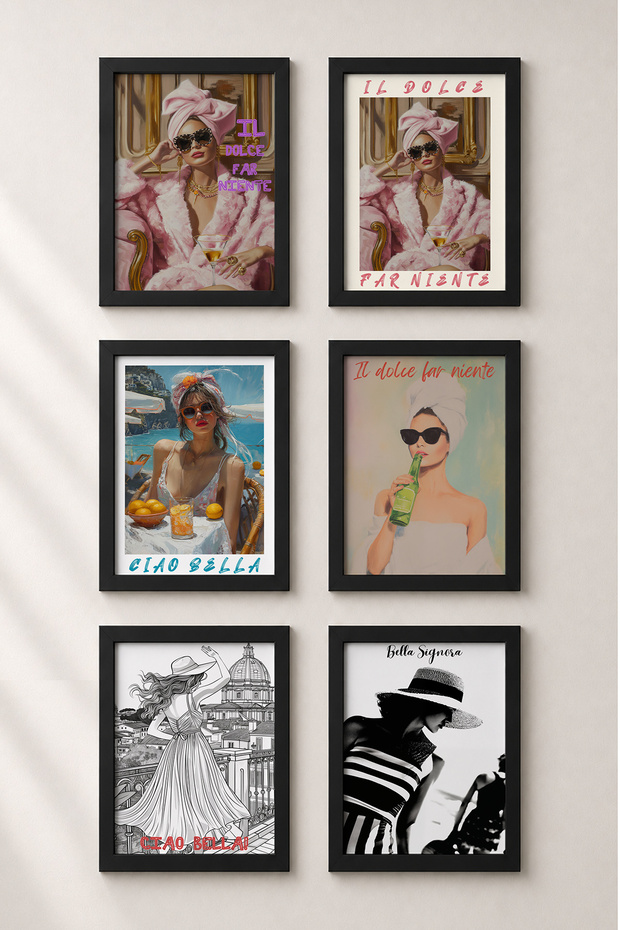 6 Piece Ciao Bella Portraits Framed Painting Set Italy Posters Wall Decor Sixit44