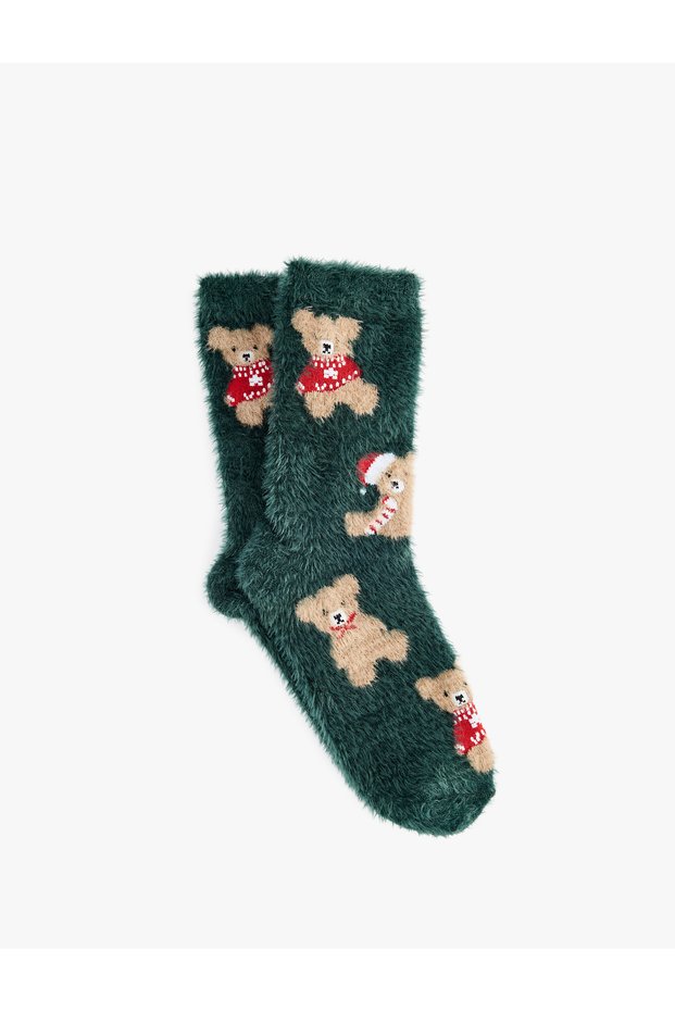 Teddy Bear Patterned Fuzzy Socks