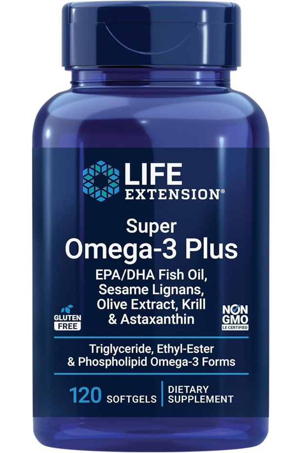 Super Omega-3 Plus EPA/DHA Fish Oil, Sesame Lignans, Olive Extract, Krill & Astaxanthin - Heart, Brain & Joint Health Support - Gluten-Free, Non-GMO - 120 Softgels