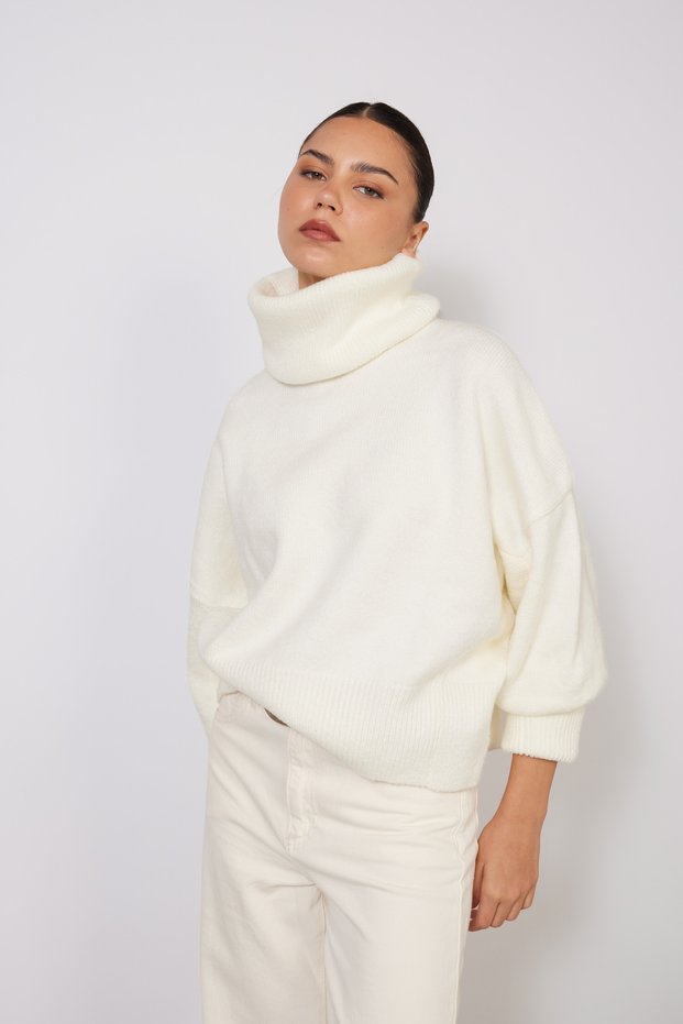 Fishneck Oversize Tricot Sweater Ecru