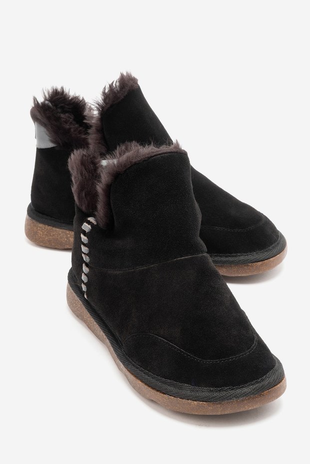 Genuine Leather Women's Boots with Fur Detail Black Suede Solveig