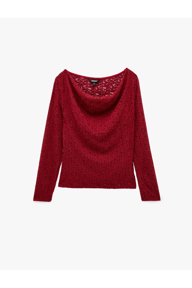 Degaje Collar Lace T-Shirt Semi-Transparent Slim Fit Long Sleeve