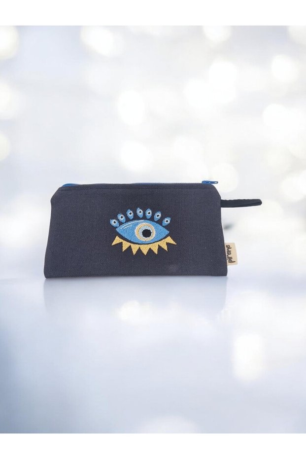 Arts Safira Navy Blue Embroidered Multi-Purpose Mini Bag Zippered Makeup and Accessory Bag