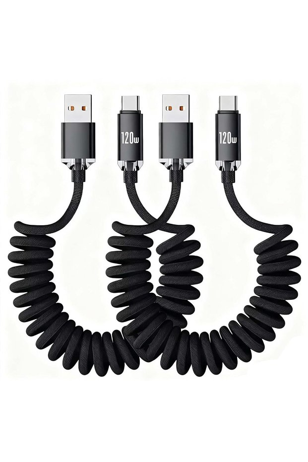 كابل شحن سريع قابل للسحب من نوع USB C، عبوة من قطعتين، كابل شحن ملفوف من USB إلى Type C بقوة 3 أمبير، مجدول بالنايلون