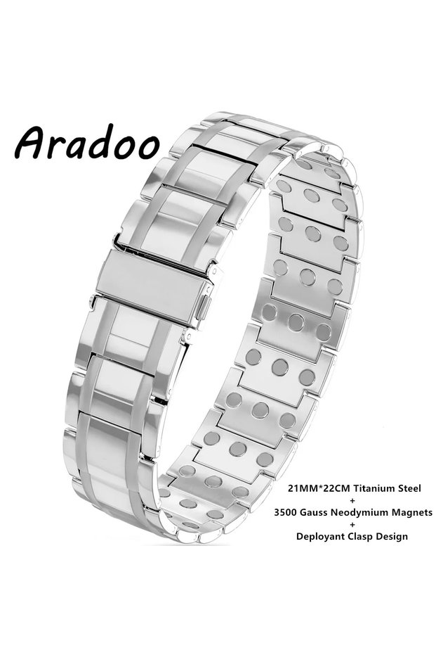 B-G017S-QT ARADOO Premium Titanium Steel Bracelets for Men with 3X Ultra Strenth Magnetic Wristband
