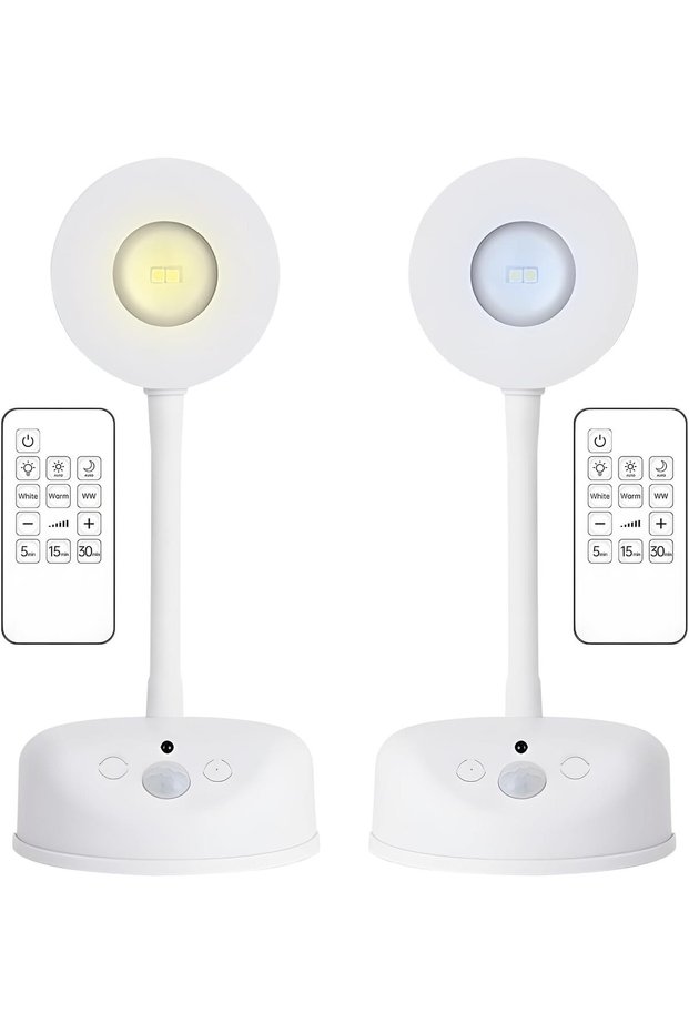 مجموعة من 2 كشافات لاسلكية مزودة بمستشعر حركة - أضواء LED قابلة للتعتيم تعمل بالبطارية مع جهاز تحكم عن بعد