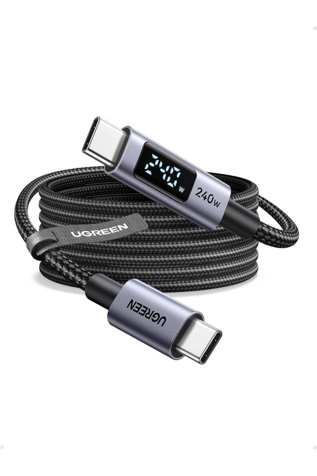 كابل USB C بقوة 240 واط مع شاشة رقمية للشحن السريع، طول 2 متر، جديد