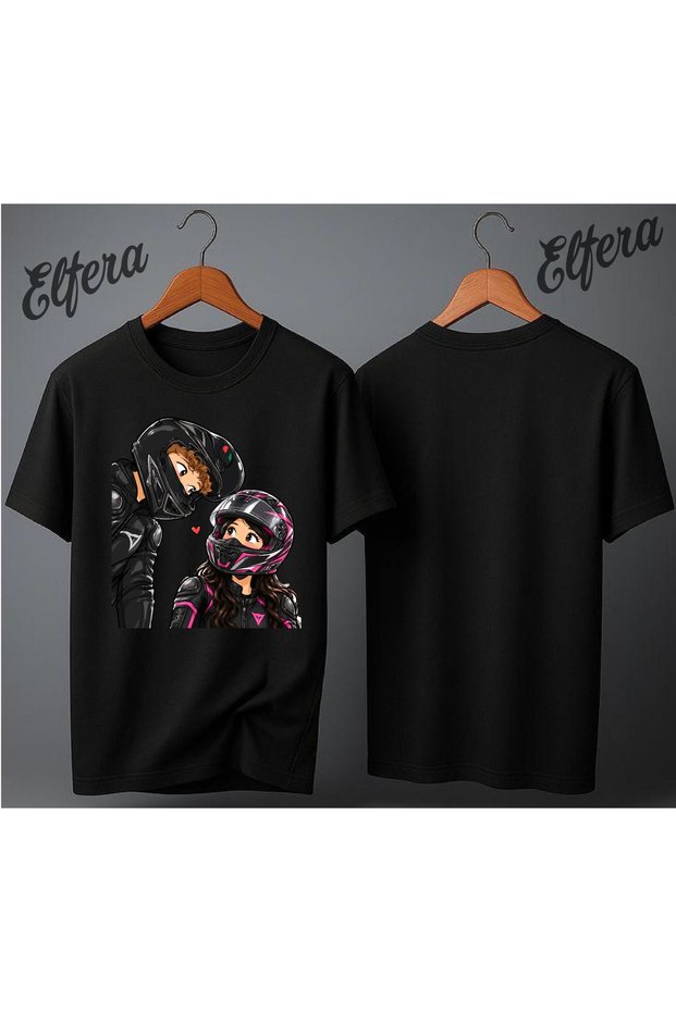 Biker Valentine's Day Couple Combination Printed Unisex T-Shirt