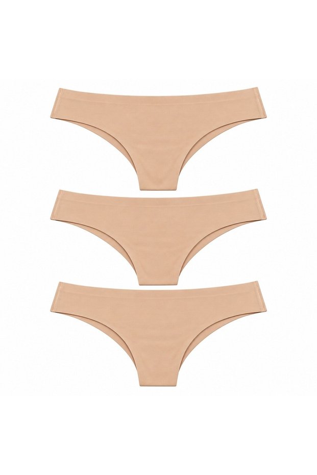 Women's Cotton Fabric 3 Pack Seamless Non-Marking Laser Cut Slip Bb2852