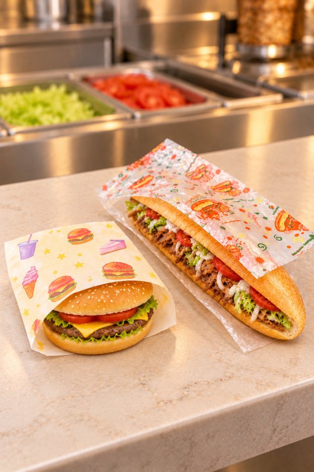 Set of 50 Hamburger Sandwich Bags – 25 Hamburger Bags + 25 Rotating Toast Sandwich Papers