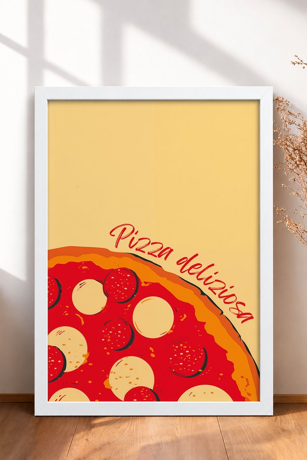 Pizza Deliziosa Written Pepperonili Pizza Framed Painting Italy Poster Wall Decor Itn030