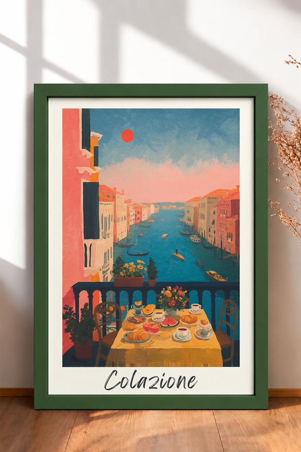 Colazione Breakfast at Sunset Framed Painting Italy Poster Wall Decor Itn027