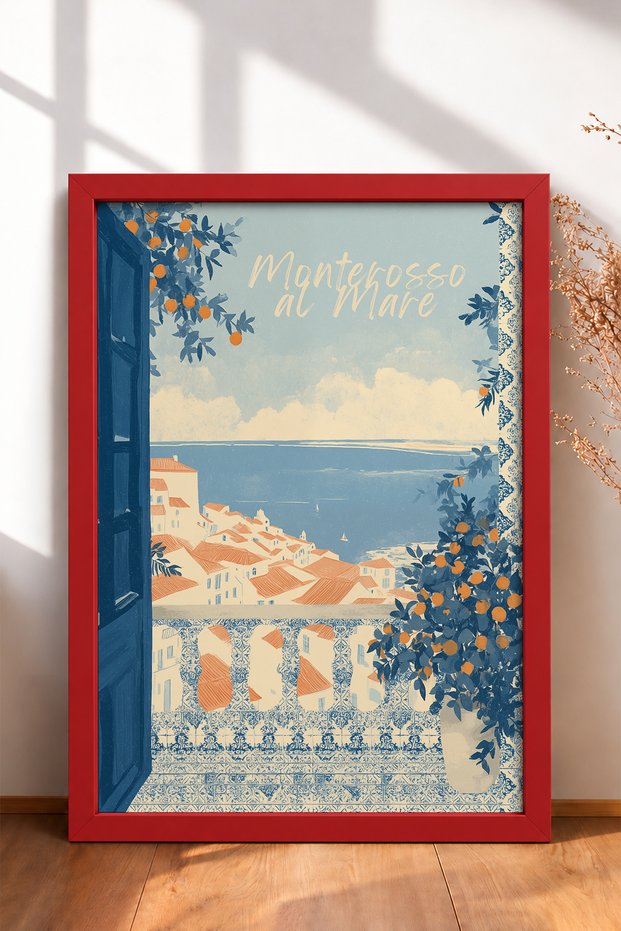 Monterosso Al Mare Balcony Scenery Framed Painting Italy Poster Living Room Kitchen Wall Decor Itn046