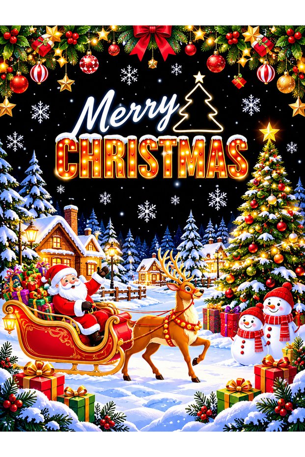 Christmas Themed, Welcome New Year, Merry Christmas, Photo Shoot, Celebration, School Event Fabric Backdrop