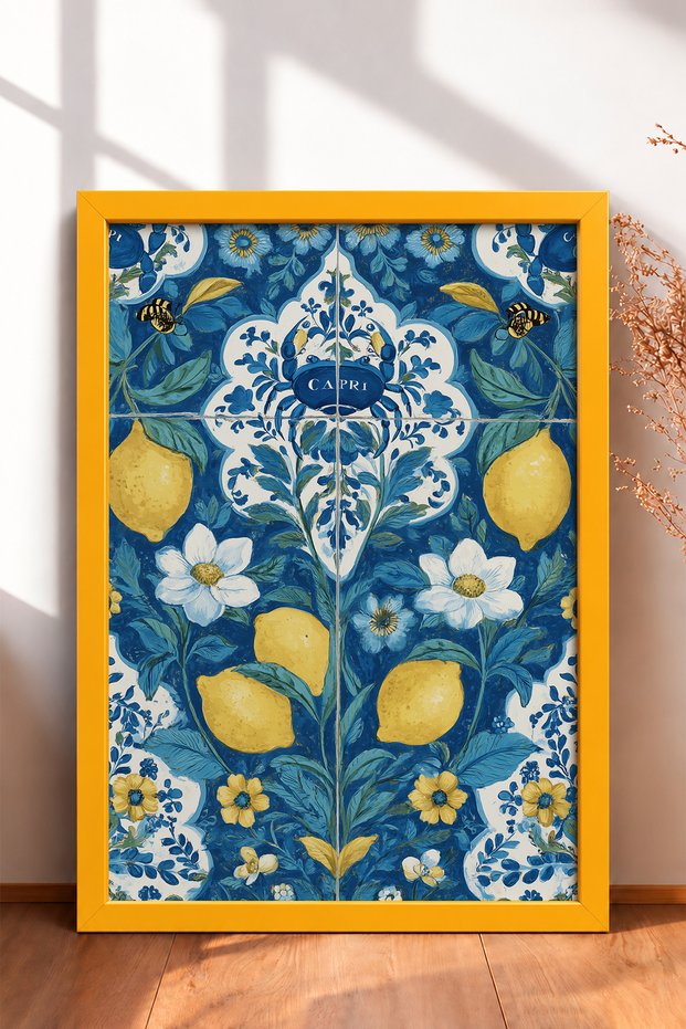 Capri Written Lemon Tile Board Framed Painting Italy Poster Living Room Kitchen Wall Decor Itn049