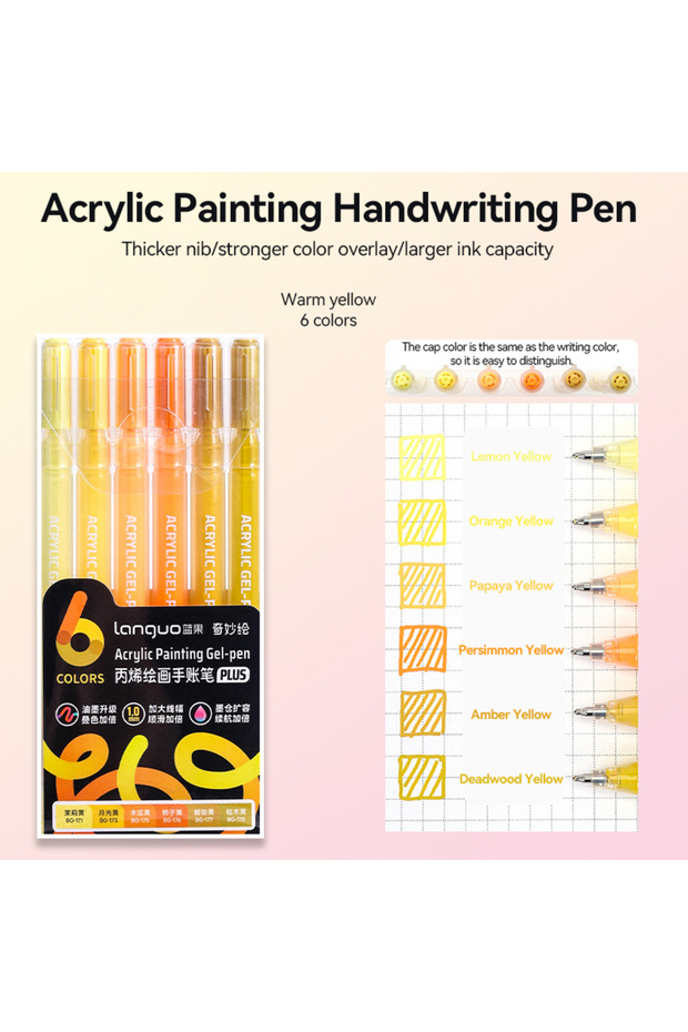 Warm yellow Languo 6-144 Colors Painting Acrylic Gel Pens Large Capacity Ink Pen for Drawing Diary D