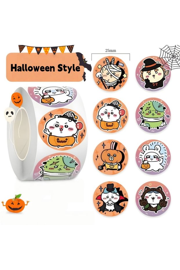 JU861 Halloween 500PCS Chiikawa Funny Emoji Roll Stickers Waterproof Vinyl Decals for Envelop