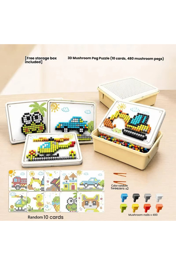 StorageBox Cards X10 Mushroom Peg Puzzle Creative Finger Mosaic Pegboard Kids Concentration Training