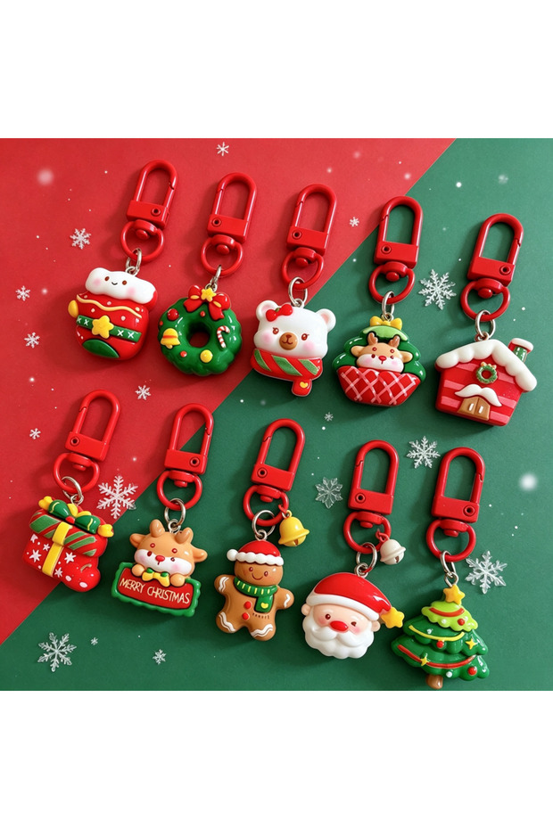 Mixed style 20PCS 5-50Pcs Cute Christmas Cartoon Keychain Santa Claus Gingerbread Man Pendant Key Ri