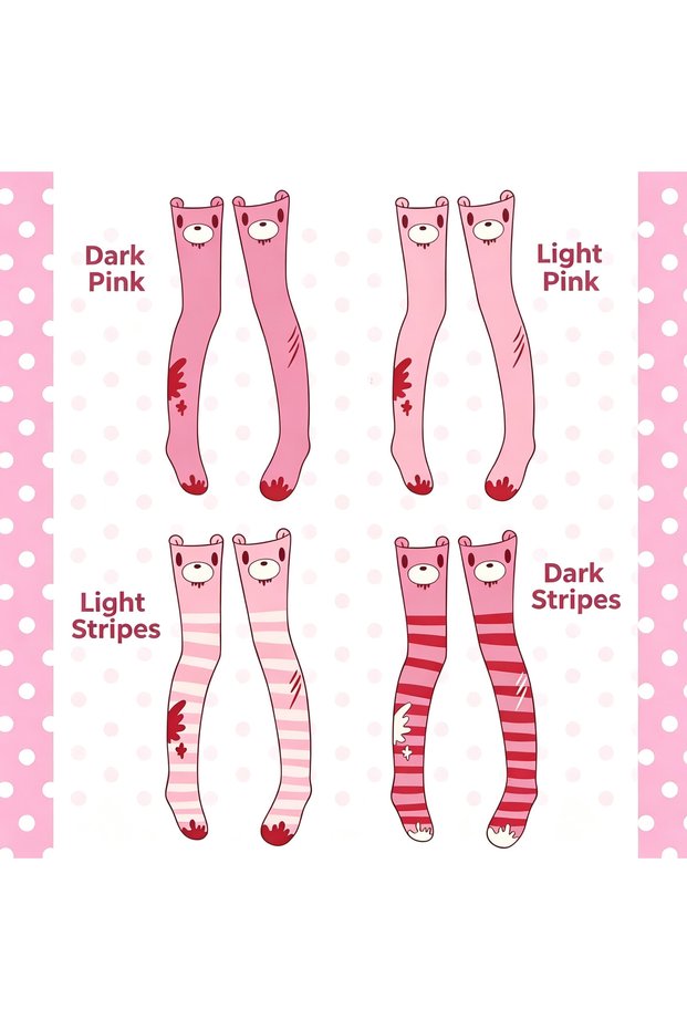 bear socks-4PCS Gloomy Bear Pink Striped Thigh High Socks For Women Autumn Winter Sweet Kawai