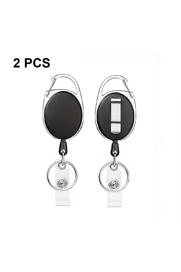 2 PCS Retractable Badge Reel Holders, Metal Heavy Duty With Carabiner Belt Clip And Key Ring For ID