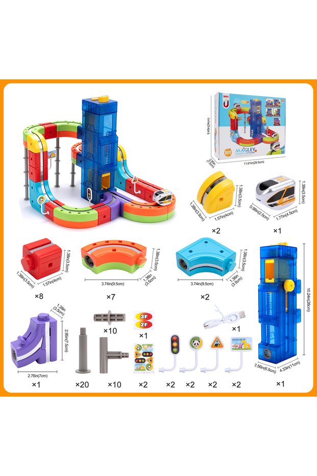 74PCS Kids Anti-Gravity Magnetic Attraction Track Train with Car Lift Electric Train Building Toy Ch