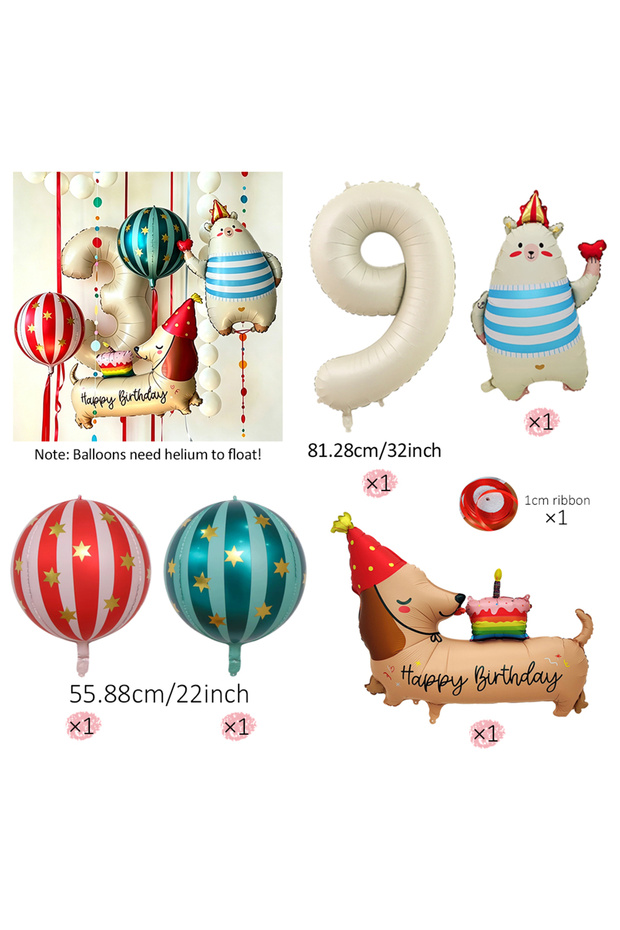 Other number 9 Circus Themed Balloon Set, Milk White Number Balloon, Bear Balloon, and Dog Shaped Ba