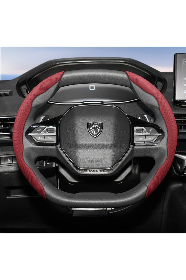 Red Oval 2Pc Suitable for Peugeot Breathable Leather Steering Wheel Cover with Segmented Quick-Relea