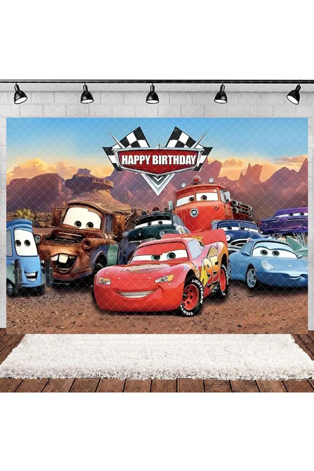 120x90 CM AZ440-08 Cartoon Racing Mobilization Backdrop Boy Birthday Party Decoration Balloon Cake B