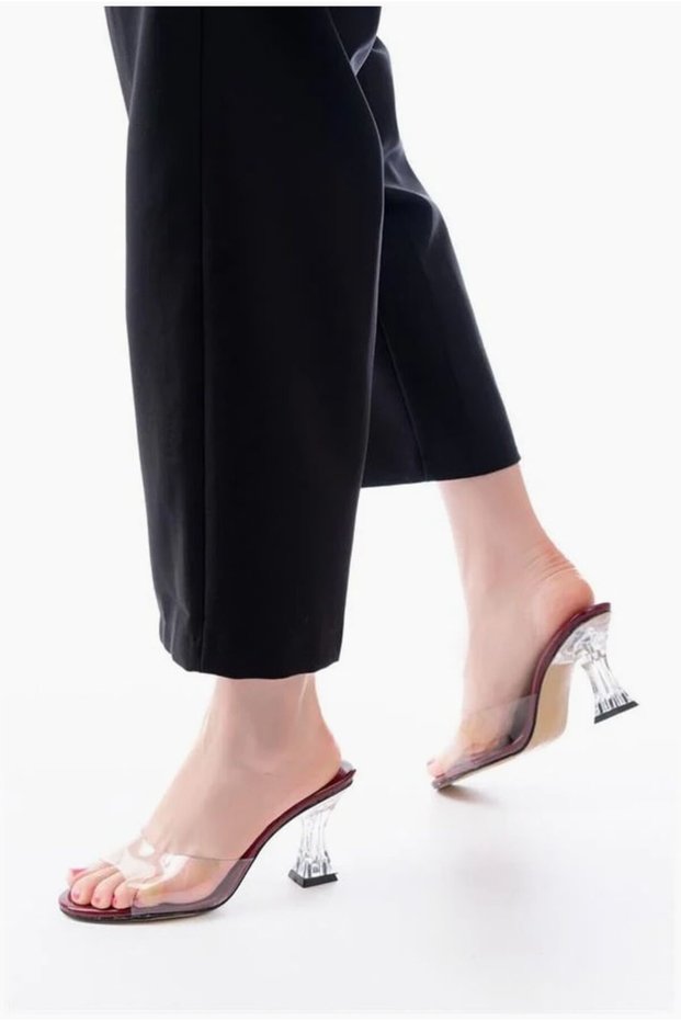 Women's Round Toe Strappy Patent Leather Heeled Comfort Slippers
