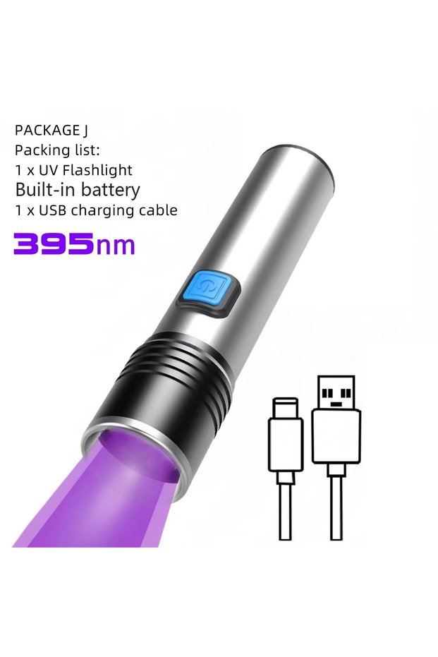 395NM 365/395nm UV Flashlight Zoom 5W Type C USB Rechargeable Black Light for Resin Curing, Scorpion