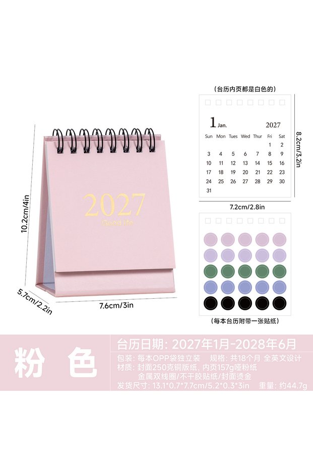 pink 2027 Morandi Color Mini Desk Calendar 18 Months Desktop Plan Calendar Memo Message Small Orname