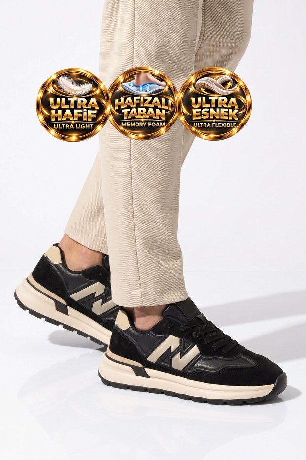 Lace-Up Thick Sole Stylish Comfortable Memory Foam Black Men's Casual Walking Shoes Sneaker Draw