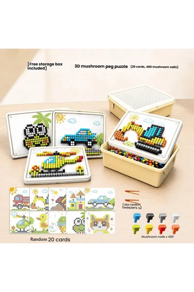 StorageBox Cards X20 Mushroom Peg Puzzle Creative Finger Mosaic Pegboard Kids Concentration Training