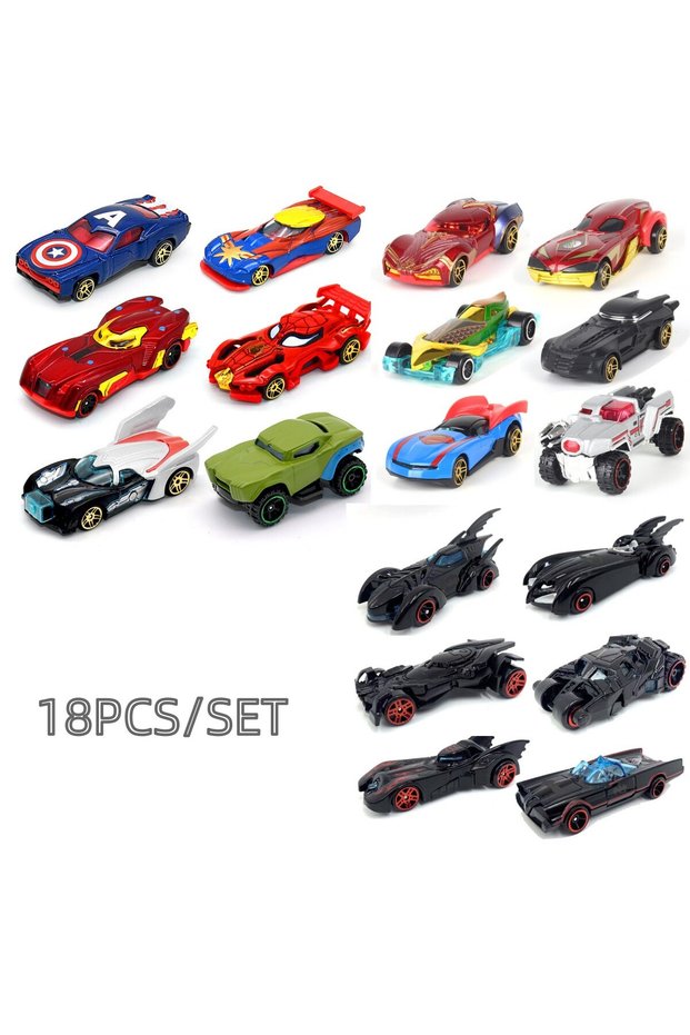 18pcs Boys Alloy Batmobile Sliding Hero Toy Car Simulation Model Diecast Mini Car Play Vehicle Super
