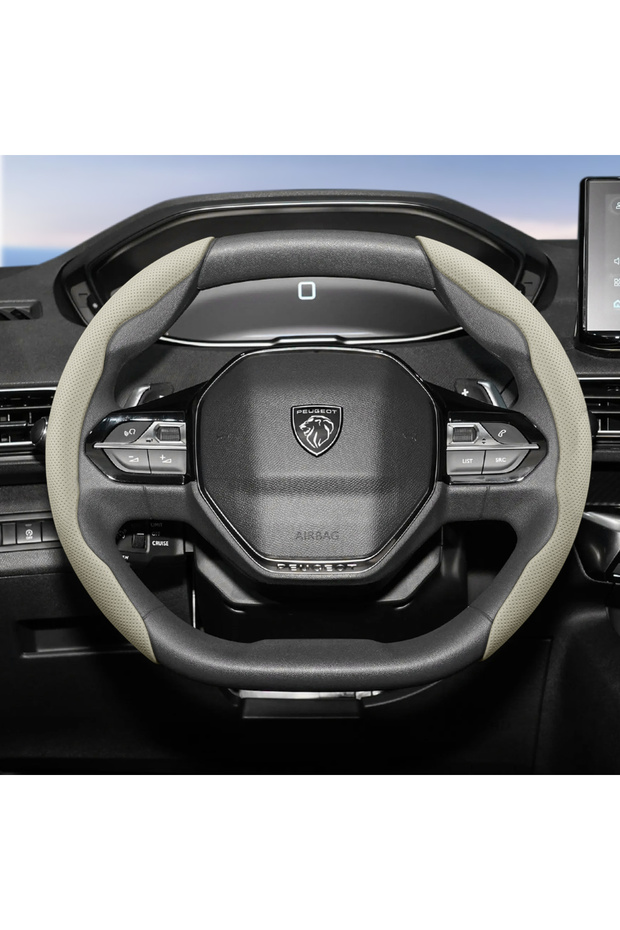 Beige Oval 2Pc Suitable for Peugeot Breathable Leather Steering Wheel Cover with Segmented Quick-Rel