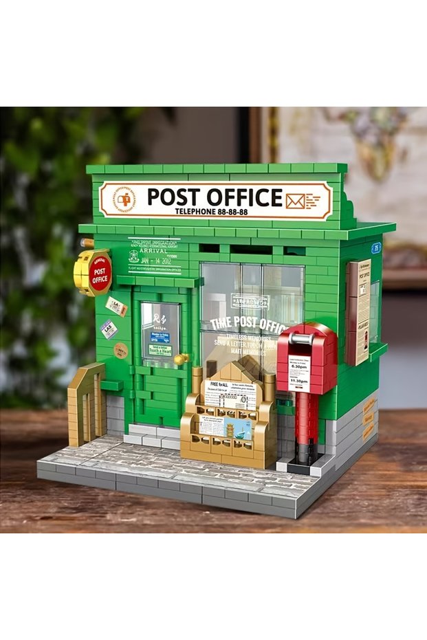 The Retro-Style Post Office Building Block Model Features Realistic Appearance and Internal Details,
